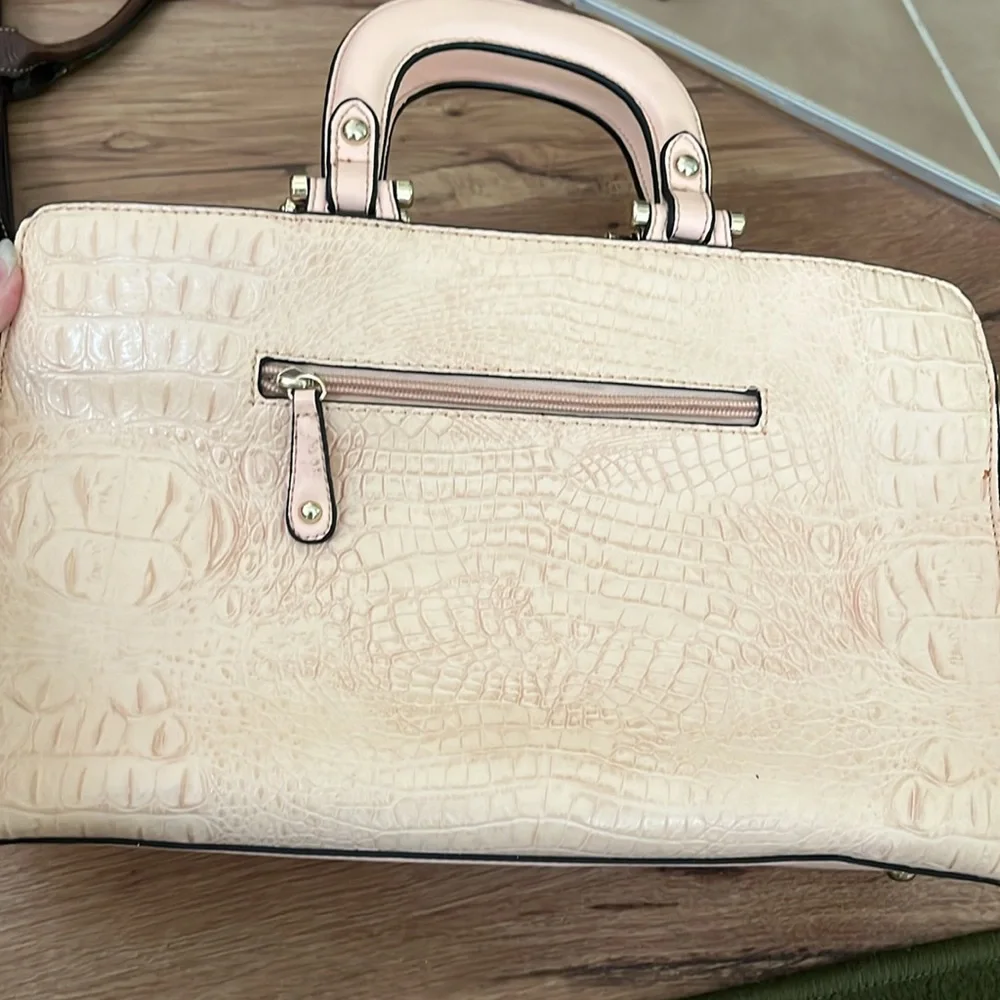 Faux leather croc print structured bag with gold tone rock stud detail